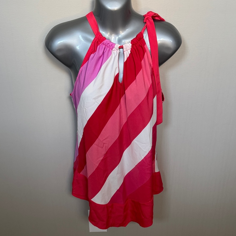 New York & Company Hot Pink, Red, Light Pink & White Diagonal Halter Tank